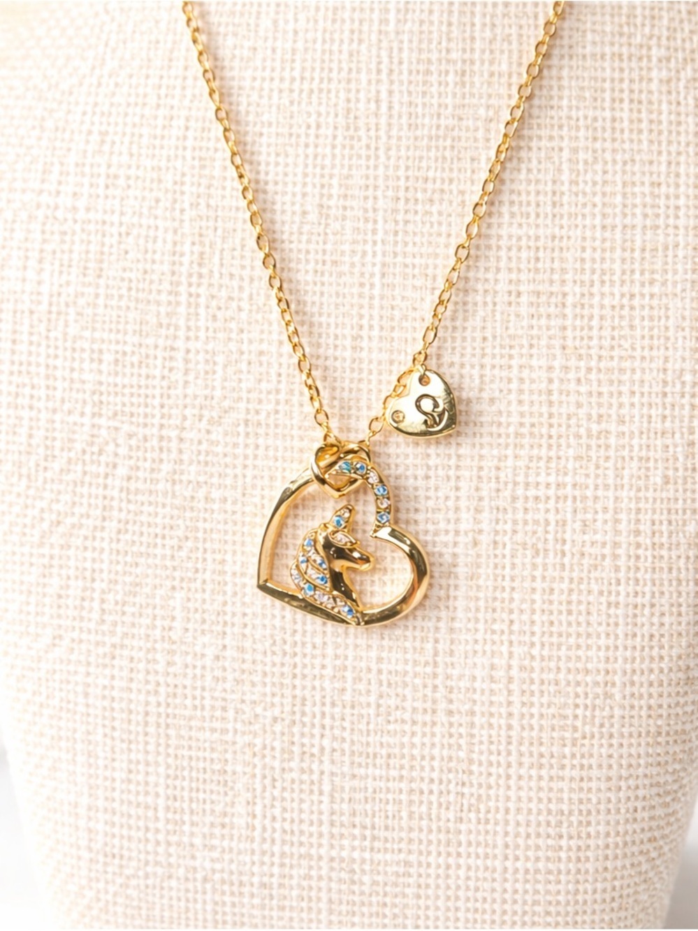 Unicorn Gold Heart Pendant Necklace NIB 18” + 2” Extender